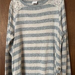 Knox Rose Striped Long Sleeve Top with Lace Detail